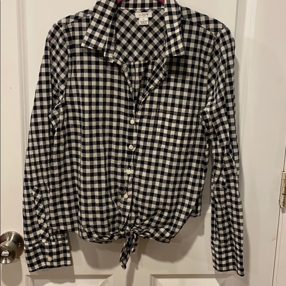 J Crew Lightweight Gingham Tie Front Top EUC - Picture 2 of 8